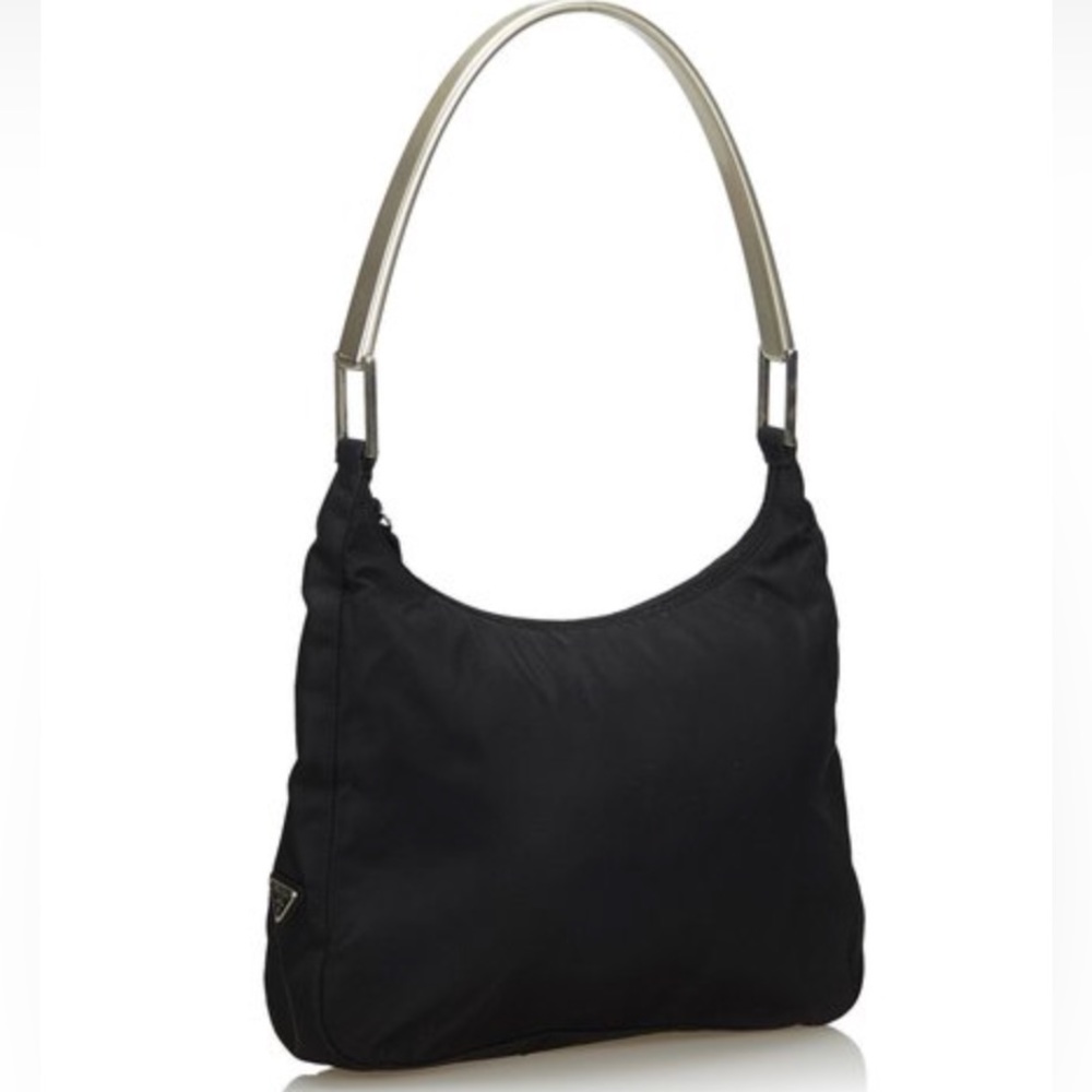 Prada nylon shoulder bag with silver metal strap